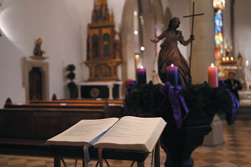 Bible open in an empty church