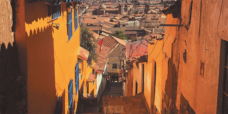 Buildings along a street on a hillside of Peru