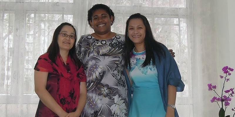 Columban Lay Missionaries Jhoanna Resari (right), Gracia Kibad (left), Lanieta Tamatawale