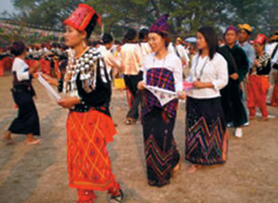 Dancing at community festival in Kachin State, Myanmar