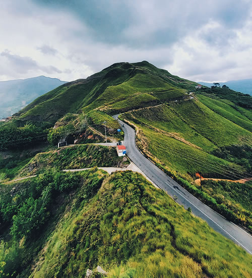 A winding road through the mountains