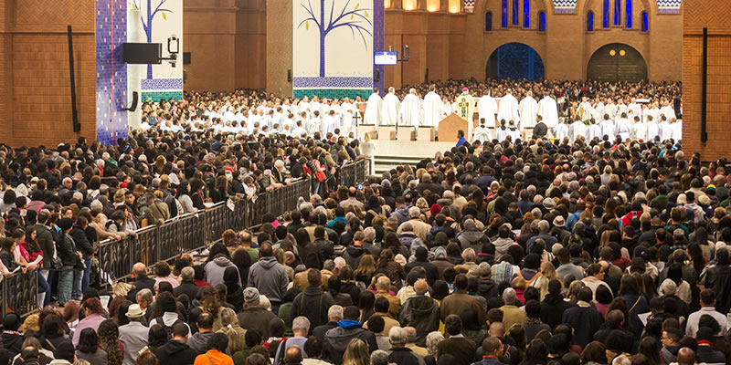 Throng of people at a Mass