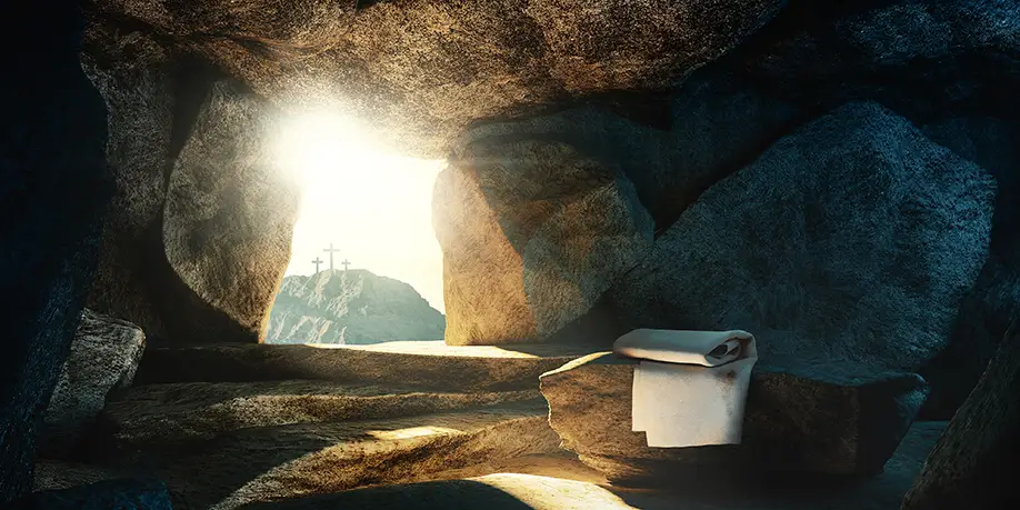 Inside the tomb of Jesus looking out