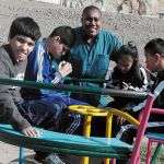 Enjoying recess with my students, from left, Sabastian, Jose, Mini, Valentina and Juan