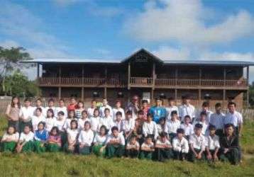 Students in front of boarding house