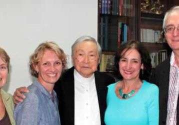 Bishop Jin with Fr. Warren Kinne and Fr. Warren's sisters"